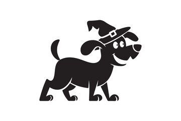 Fototapeta premium Smiling Dog Wearing a Witch Hat Silhouette for Halloween and Pets