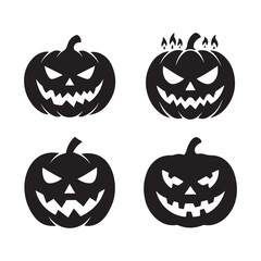 Obraz premium Spooky Jack-o'-Lanterns Halloween Carved Pumpkin Silhouettes Set