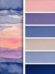 Fototapeta premium Soft colors depict a tranquil sunset over the ocean, with pink, purple, and blue tones blending harmoniously, creating a calming effect for viewers.