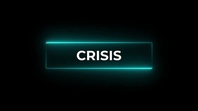 Signpost with Crisis wording. 3D rendering. glow neon line and left to right direction arrow animation on a black background.