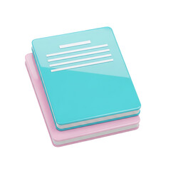 Two stacked notebooks, one blue and one pink, with lines and a glossy finish.