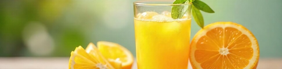 Refreshing glass of freshly squeezed orange and lemon juice, perfect for a summer breakfast or healthy refreshment  Bright citrus colors and vibrant texture ,  cocktail,  diet