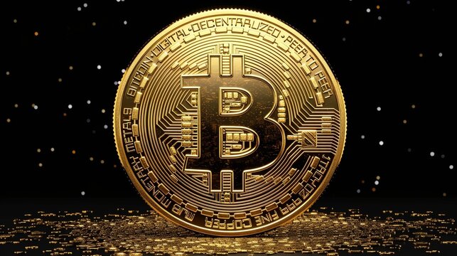 Golden Bitcoin Cryptocurrency Coin Symbol Digital Financial Technology Investment