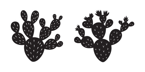 Prickly Pear Cactus Silhouette with Spines for Desert and Western Designs