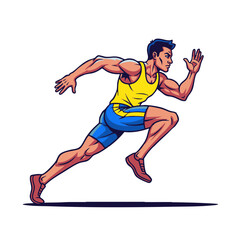 Fototapeta premium Dynamic vector illustration of a muscular man sprinting, a powerful athlete in motion representing speed and fitness