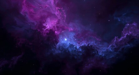 Vibrant purple and blue nebula clouds shimmering in the vastness of space, a celestial display of cosmic beauty