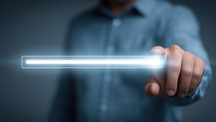 Businessman interacts with a glowing progress bar