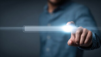 Person interacts with a glowing search bar