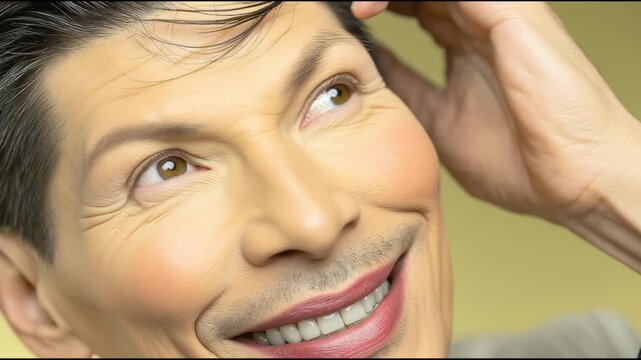 close-up of a man's face with a happy expression