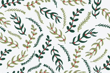 Christmas Leaf Pattern doodles for background, fabric, motif, cover, wrapping, etc.