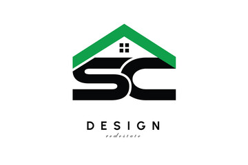 SC Letter Logo – Green Roof House Monogram for Real Estate & Home Branding