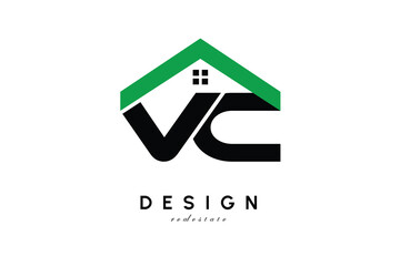 VC Letter Logo &ndash; Green Roof House Monogram for Real Estate & Home Branding
