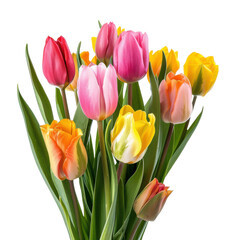 Obraz premium Vibrant bouquet of colorful tulips in full bloom against a shot