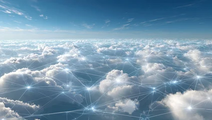 A network of light lines connecting clouds against a vibrant blue sky © Samsul