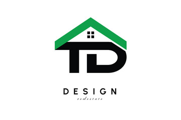TD Letter Logo – Green Roof House Monogram for Real Estate & Home Branding