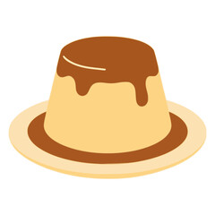 custard pudding with caramel sauce flat color vector illustration template design