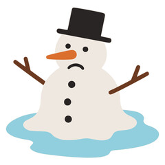 melting snowman holiday flat color vector illustration template design