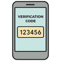 Phone displaying verification code security flat color vector illustration template design