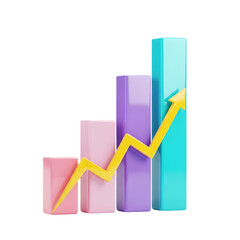 Colorful 3D bar graph illustrating upward growth and financial progress.