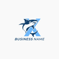 Obraz premium design logo creative letter X and shark