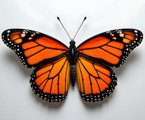 Obraz premium Beautiful monarch butterfly with open wings, isolated on a white background