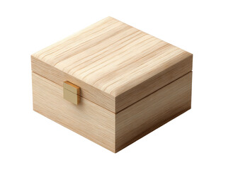 Elegant light wood keepsake box with subtle grain patterns and gold clasp on an isolated