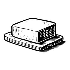 Vintage Black and White Butter Pat Illustration for Dairy Spread Design