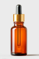 Fototapeta premium Amber glass dropper bottle for minimalist skincare. Product holds essential oils, evoking