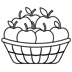 Minimalist line art of a basket filled with apples