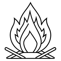 Minimalist line art of a campfire with flames and logs