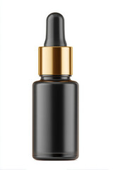 Obraz premium Black glass dropper bottle with gold cap. cosmetic serum oil container exudes elegance