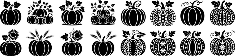Intricate Autumn Pumpkin Designs A Variety of Harvest-Themed Vector Silhouettes