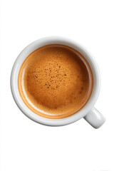 Naklejka premium Energizing espresso coffee shot with rich crema in small white cup, delightful morning beverage