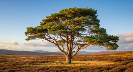 Obraz premium Majestic lone tree in scenic natural landscape under clear blue sky