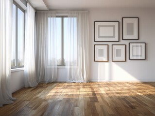 Fototapeta premium A room with a white wall and a wooden floor