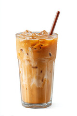 Delicious iced latte with straw delivers refreshing sips, bringing delightful satisfaction