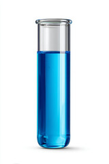 Blue liquid in clear laboratory test tube for scientific experiment. Excitement for discovery