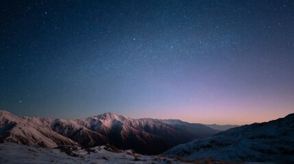 A breathtaking night sky filled with glowing stars above snowy mountains, cinematic landscape