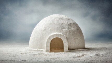 Snowy Igloo Structure in Winter Wonderland Landscape Scene