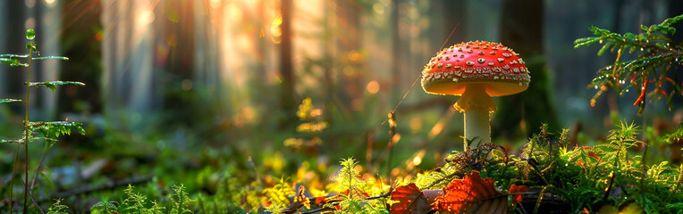 Sunbeams in Green Forest with Sparkling Light Rays, Nature and Eco Festival Concept