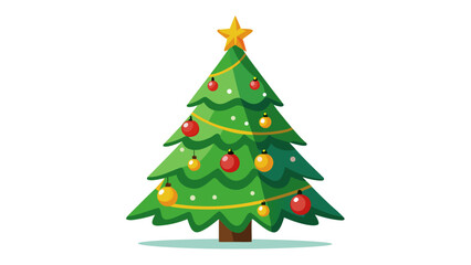 Obraz premium Vector art of festive christmas tree adorned with colorful ornaments and a shining star, , bringing joy and holiday cheer to the season