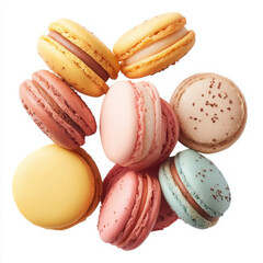 Obraz premium Colorful macaron assortment, delightful dessert pastry food. Pink and yellow bring happiness
