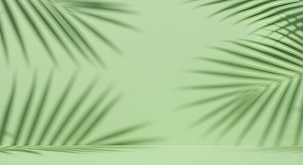 Obraz premium Serene green studio with natural palm leaf shadows creates a calming backdrop for product displays