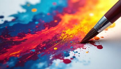 Obraz premium Close-up of paintbrush strokes on a canvas, vibrant colors exploding with energy, symbolizing the passionate pursuit of a creative future , lively, watercolor