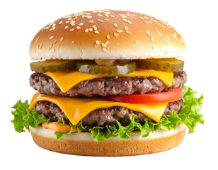 Cheeseburger with Melting Cheese and Lettuce, Front View, isolated on transparent background