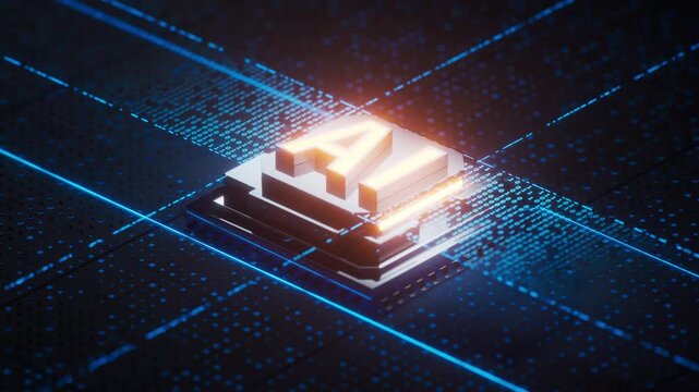 Circuit board and core with artificial intelligence concept, 3d rendering.