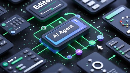 AI workflow automation artificial intelligence software interface nodes triggers data tool dashboard coding icon flow process technology 3d rendering.