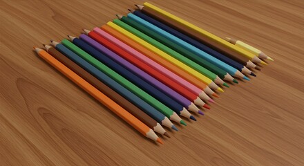 Obraz premium Vibrant colored pencils arranged neatly on a warm wooden surface, ready for creative projects