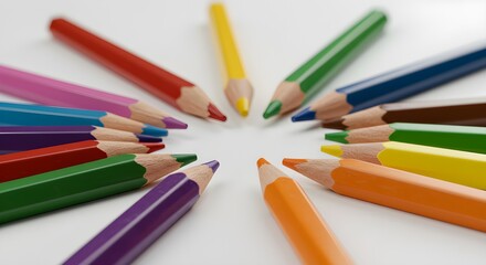 Fototapeta premium Vibrant colored pencils arranged in a creative circle, sparking imagination and artistic expression