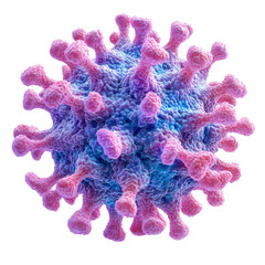 Microscopic view of a virus particle with pink spikes and blue surface a detailed scientific illustration for medical or educational purposes on transparent background